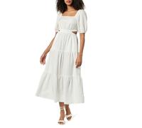 The Drop Vestido Largo Anaya con Volantes, Detalle Cut-out Y Escote Cuadrado, Blanco, M