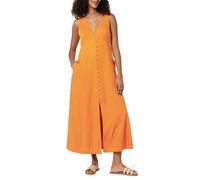 The Drop Vestido Largo Blanca de Lino con Cuello en V y Botones Frontales para Mujer, Roble Dorado, XL