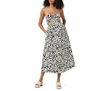 The Drop Vestido Largo Brinda En Algodón con Cuello Halter Y Detalles Cut-out, Estampado de Hojas Negras y Rosas claras, S