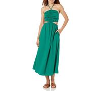 The Drop Vestido largo Brinda para mujer, en algodón, cuello halter, detalles cut-out, color verde Ultramar, S