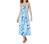 The Drop Vestido largo Brinda para mujer, en algodón, cuello halter, detalles cut-out, degradado en colores azules, M