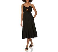 The Drop Vestido midi Maci para mujer, espalda fruncida, detalle cut-out, escote de pico y tirantes, negro, XXL (talla grande)