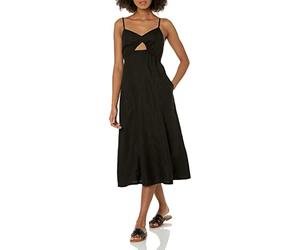 The Drop Vestido midi Maci para mujer, espalda fruncida, detalle cut-out, escote de pico y tirantes, negro, XL