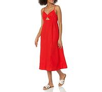 The Drop Vestido midi Maci para mujer, espalda fruncida, detalle cut-out, escote de pico y tirantes, rojo fuego, S