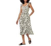 The Drop Vestido para Mujer, Kimi Midi Fruncido Hombros con Volantes, Estampado Floral Chocolate/Blanco Whisper, M