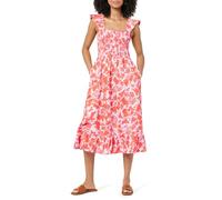 The Drop Vestido para Mujer, Kimi Midi Fruncido Hombros con Volantes, Estampado Floral Rosa/Naranja, 3XL Grande
