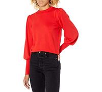 The Drop Vivienne Jersey con Cuello Redondo, Mangas Globo y Hombreras para Mujer, Rojo Fuego, XXL Grande