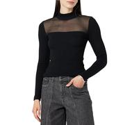 The Drop Women's Top con cuello perkins e incrustaciones de malla Emilia, negro, 5XL Grande
