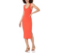 The Drop Yasmin Vestido Midi de Tirantes de Punto de Canalé para Mujer, Naranja Fuego, XXL