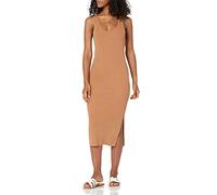 The Drop Yasmin Vestido Midi de Tirantes de Punto de Canalé para Mujer, Tierra, S