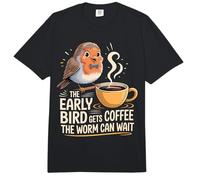 The Early Bird Gets Coffee The Worm Can Wait |- Comfort Colors Adult Heavyweight T-Shirt