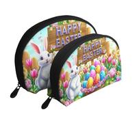 The Easter Bunny and Eggs - Bolsas de maquillaje impresas de 2 piezas portátil de conchas de viaje, White, Talla única