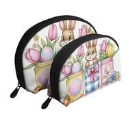 The Easter Bunny and Spring Flowers - Bolsas de maquillaje con estampado de conchas portátiles de 2 piezas, White, Talla única