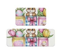 The Easter Bunny and Spring Flowers - Juego de 2 tapetes de cocina acolchados para decoración del hogar, tapetes de cocina para el suelo, antideslizantes, lavables, para lavandería, 43 x 119 cm + 43 x