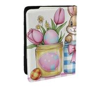 The Easter Bunny and Spring Flowers Printed Passport Holder, Travel PU Leather Passport Cover Case Organizer for Men Women 6.5 Inch, Black, Talla única