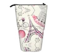 The Eiffel Tower and A Bicycle - Estuche telescópico para lápices, bolsa de tela Oxford portátil para niños, niñas, adolescentes, estudiantes, oficina, Black, Talla única