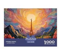 The Eiffel Tower Surrounded by Mountains 1000 Pcs Cartón Fuerte Rompecabezas City Tower Liberador De Estrés Juego Creativo Puzzle para Niños Pequeños 52x38cm/1000pcs