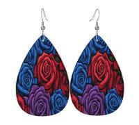 The Elegant and Rose - Pendientes de piel con forma de lágrima para mujer, ligeros, de PVC, ganchos de plata 925, impresiones de doble cara, regalo hipoalergénico