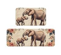 The Elephant And The Baby Elephant Are In The Flower Rug - Juego de 2 tapetes de cocina acolchados cómodos para decoración del hogar, tapetes de cocina para el suelo, antideslizantes, lavables, para