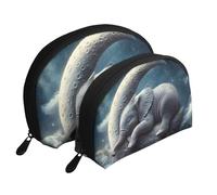The Elephant On The Moon - Bolsas de maquillaje impresas de 2 piezas, portátil, bolsa de aseo de viaje, White, Talla única