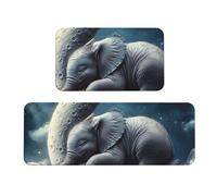 The Elephant On The Moon - Juego de 2 tapetes de cocina antideslizantes de madera antifatiga, tapetes largos para el hogar y la oficina