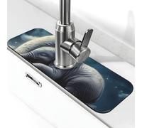 The Elephant On The Moon - Tapete de grifo para fregadero de cocina, tapete de secado súper absorbente para cocina, baño, fregadero, cafetería, bar, grifo, decoración de regalos (15 x 5.5 pulgadas)