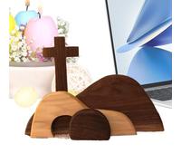 The Empty Tomb Easter Scene - Wooden Tiered Resurrection Scene Tray Kit | Handcrafted Religious Nativity Decor | Jesus Sign Tiered Centerpiece For Home Workplace Christian Easter Tabletop Decoration