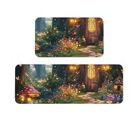 The Enchanted Garden, The Enchanted Forest - Juego de 2 tapetes de cocina antideslizantes de madera antifatiga, tapetes largos para el hogar y la oficina
