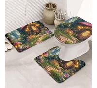 The Enchanted Garden, The Enchanted Forest - Juego de 3 alfombras de baño de espuma viscoelástica suave y absorbente y alfombra de inodoro en forma de U, decoración del hogar, secado rápido
