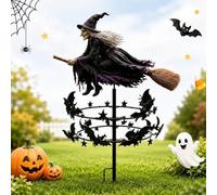 The Enchanted Magic Witch Garden - Molinillo de viento de metal para Halloween, decoración al aire libre, decoración de estaca de jardín al aire libre, adorno de césped de Halloween para jardín, patio