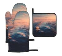 The Endless Sea - Juego de 3 manoplas de horno y soportes para ollas de cocina, gruesos y duraderos, antiquemaduras y aislamiento térmico para tapa de cocina, horno microondas