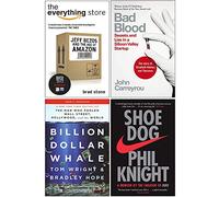 The Everything Store Jeff Bezos y la era de Amazon, Bad Blood, Billion Dollar Whale, Shoe Dog Juego de colección de 4 libros