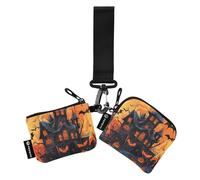 The Evil Yellow Pumpkin Castle on Halloween - Carteras dobles para mujer, fundas para tarjetas de visita, delgada, desmontable, con cremallera, bolsillo con cremallera para mujer, 2 paquetes de