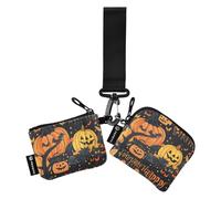 The Evil Yellow Pumpkin Castle on Halloween - Estuche para tarjetas de crédito para mujer, monedero minimalista con cremallera y bolsillo para monedas para mujer, 2 paquetes para tarjetas