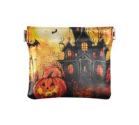 The Evil Yellow Pumpkin Castle on Halloween Fashion - Monederos de cuero para mujer, lindo organizador de tarjetas para llaves para hombres y mujeres, bolsas de viaje para monedas de mujer