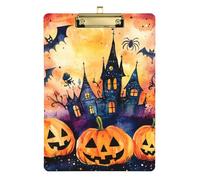 The Evil Yellow Pumpkin Castle on Halloween Portapapeles de cristal A4 para niñas para escuela, agujero estándar para entrenadores de voleibol, béisbol, tamaño 9 x 12 pulgadas