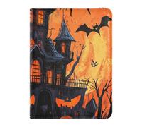 The Evil Yellow Pumpkin Castle on Halloween - Soporte de cuero para pasaporte para hombres de viaje, organizador de documentos de viaje, protector lindo libro de pasaporte para hombres, ultra delgado