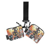 The Evil Yellow Pumpkin on Halloween - Carteras dobles para mujer, fundas para tarjetas de visita, delgada, portátil, con cremallera, llavero para uso diario, 2 fundas para tarjetas de crédito