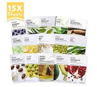 The Face Shop Facial Mask Sheets (15 Treatments), Real Nature Full Face Masks Peel Off Disposable Sheet (Pack of 15), Anti Aging Firming Moisturizing Essence