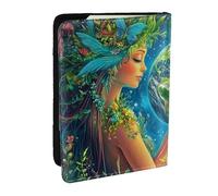 The Fairy Flower Girl Holds The Planet - Funda de viaje para pasaporte, funda de viaje de piel sintética, organizador para pasaporte, para hombres y mujeres, 6.5 pulgadas, Black, Talla única