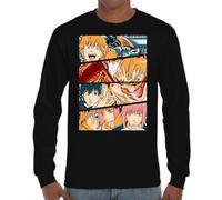 the Fan Tee Camiseta de Adulto de Manga Larga de Hombre Dibujos Animados Chainsaw Man Anime Gore Denji, Sangre, Dientes de Acero, Pochita, Makima, AKI Hayakawa 006 XXL