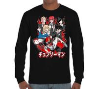 the Fan Tee Camiseta de Adulto de Manga Larga de Hombre Dibujos Animados Chainsaw Man Anime Gore Denji, Sangre, Dientes de Acero, Pochita, Makima, AKI Hayakawa 005 XXL