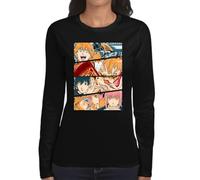 the Fan Tee Camiseta de Adulto de Manga Larga de Mujer Dibujos Animados Chainsaw Man Anime Gore Denji, Sangre, Dientes de Acero, Pochita, Makima, AKI Hayakawa 006 M
