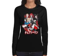 the Fan Tee Camiseta de Adulto de Manga Larga de Mujer Dibujos Animados Chainsaw Man Anime Gore Denji, Sangre, Dientes de Acero, Pochita, Makima, AKI Hayakawa 005 L
