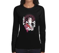 the Fan Tee Camiseta de Adulto de Manga Larga de Mujer Dibujos Animados Demon Cazadores de Demonios, técnicas de respiración, Silencio del Agua, Danza del Dios del Fuego 033 L