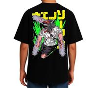 the Fan Tee Camiseta de Adulto Doble Impresion de Hombre Dibujos Animados Chainsaw Man Anime Gore Denji, Sangre, Dientes de Acero, Pochita, Makima, AKI Hayakawa 004 S