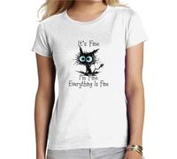 the Fan Tee Camiseta de Mujer Divertidas Graciosas Humor Gato Estoy Bien 301 3XL