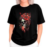 the Fan Tee Camiseta Oversize de Mujer Skull Skull Calavera: Fuerza, Misterio y Rebeldía Estilo Oscuro y Poderoso, Arte, Moda.. 064 L