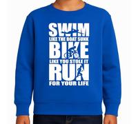 the Fan Tee Sudadera Infantil Sin Capucha de Niño Niña Deportes Triathlon 3 Disciplinas En 1. Ciclista, Ciclismo, Carrera, Corredor, Natacion, Nadador 008 5 años
