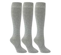 The Fancy Dress® 3 pares de calcetines altos hasta la rodilla para niñas de regreso a clases, calcetines de algodón para niños en colores sólidos, medias de uniforme de longitud larga para niños, gris